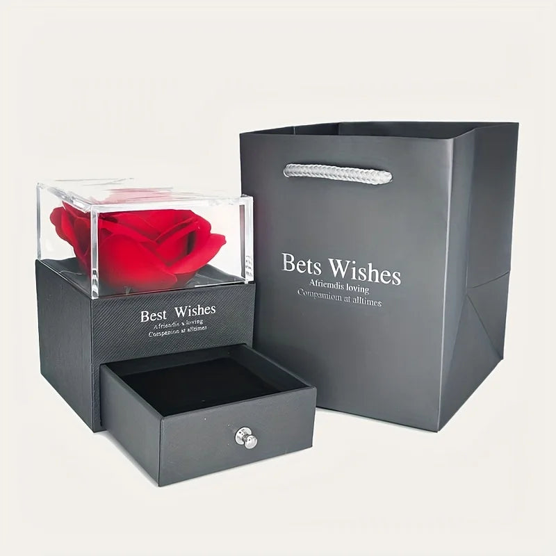 Elegant Artificial Rose Box with Heart Necklace for Wife, Lover, Friend Valentine'S Day Gift, Holiday Present, Christmas Gift