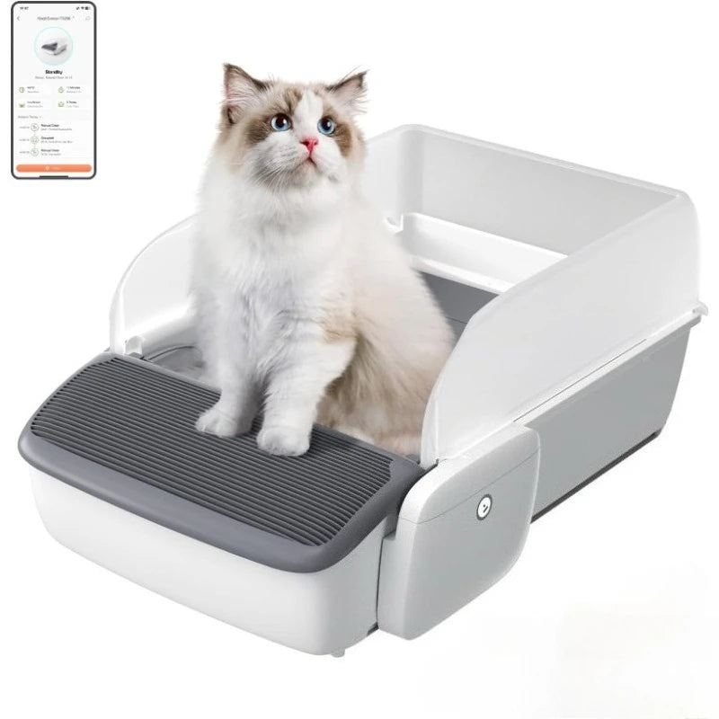 Self-Cleaning Cat Litter Box, 0.31'' New Slim Scooper, Automatic Smart Litter Box with App Control,Anti-Pinch,Odor-Free for Cats