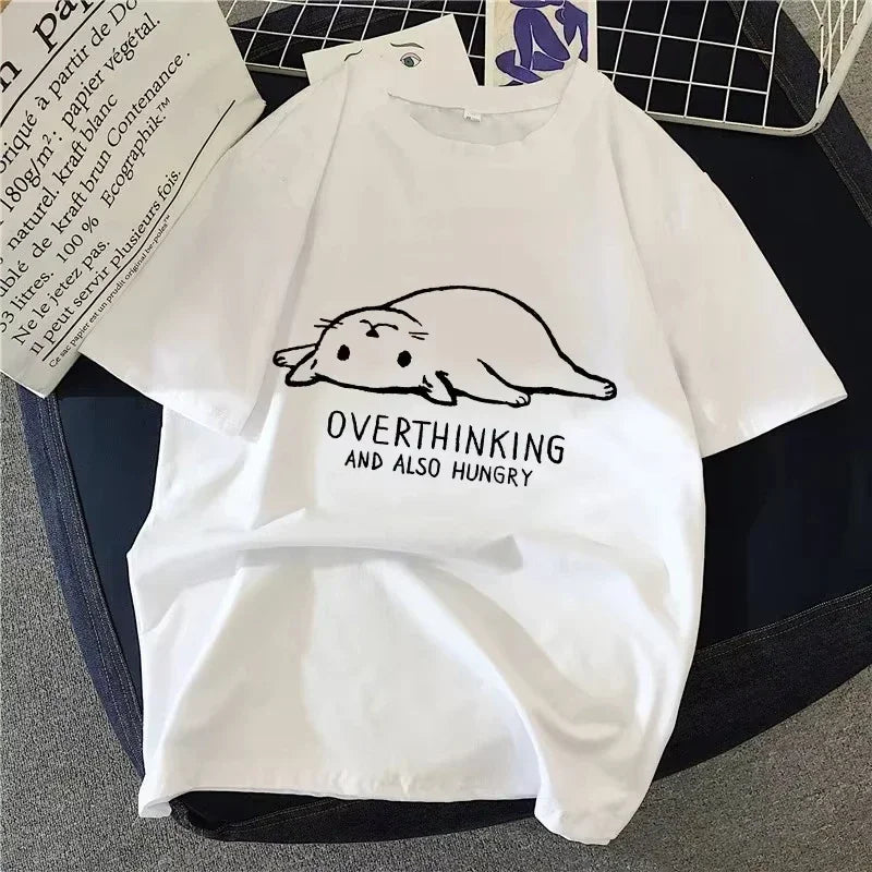 90s Graphic Rock Top Tees Female Simple Brush Drawing Cat T Shirt Harajuku Vintage T-shirt Fashion Queen Womens T Shirt Summer