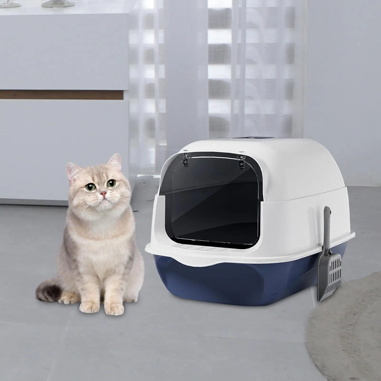 Hooded Cat Litter Box with Lid Large Capacity Cat Toilet with Front Door Flap Removable Large Reusable Sandbox Kitty Litter Tray