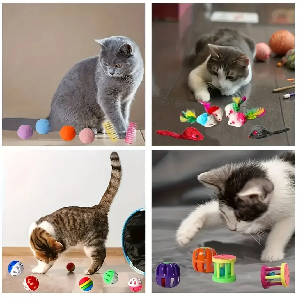 56pcs/28pcs/14pcs Cat Toys Mixed Pack. A Combination of Various Plastic Toys and Plush Toys Suitable for Multiple Cats To Play