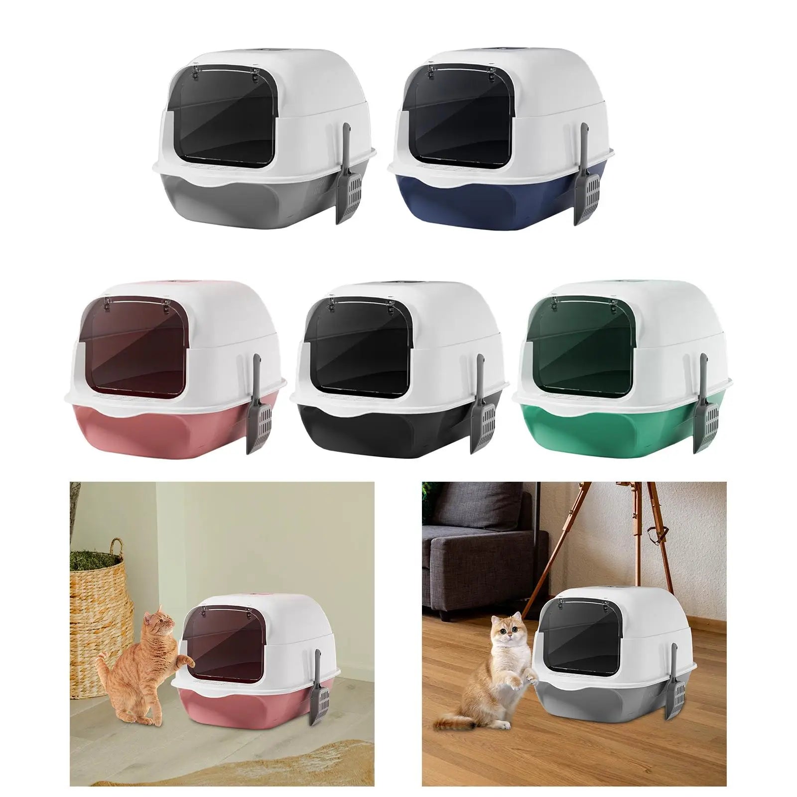 Hooded Cat Litter Box with Lid Large Capacity Cat Toilet with Front Door Flap Removable Large Reusable Sandbox Kitty Litter Tray